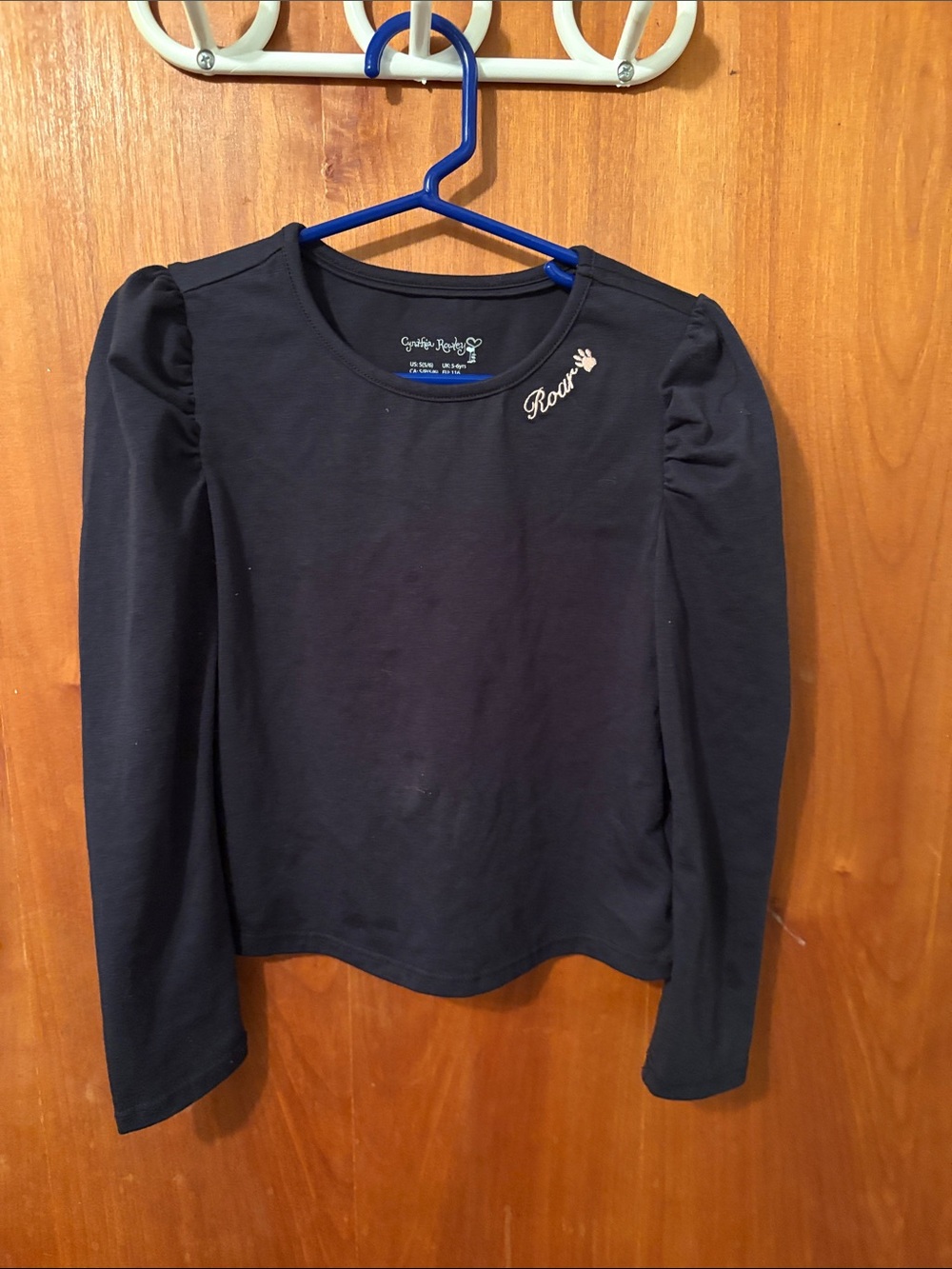 Girls Black Long-Sleeve Puff Shoulder Top